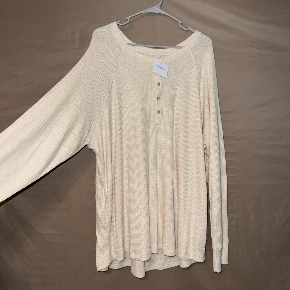 American Eagle Plush Long Sleeve Henley T-Shirt